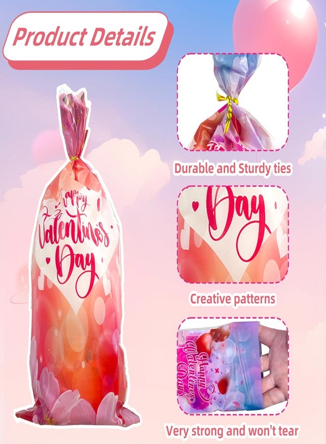 SHBLOMK 100 Pack Valentine Cellophane Treat Bags, Goodie Candy Bags, Red Heart Cello Gift Bags with 100pcs Twist Ties for Valentines, Wedding, Party Supplies - Image 3